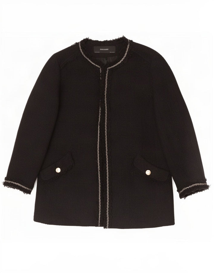 Zara Womens Open Blazer Jacket UK 14 Large Black Acrylic