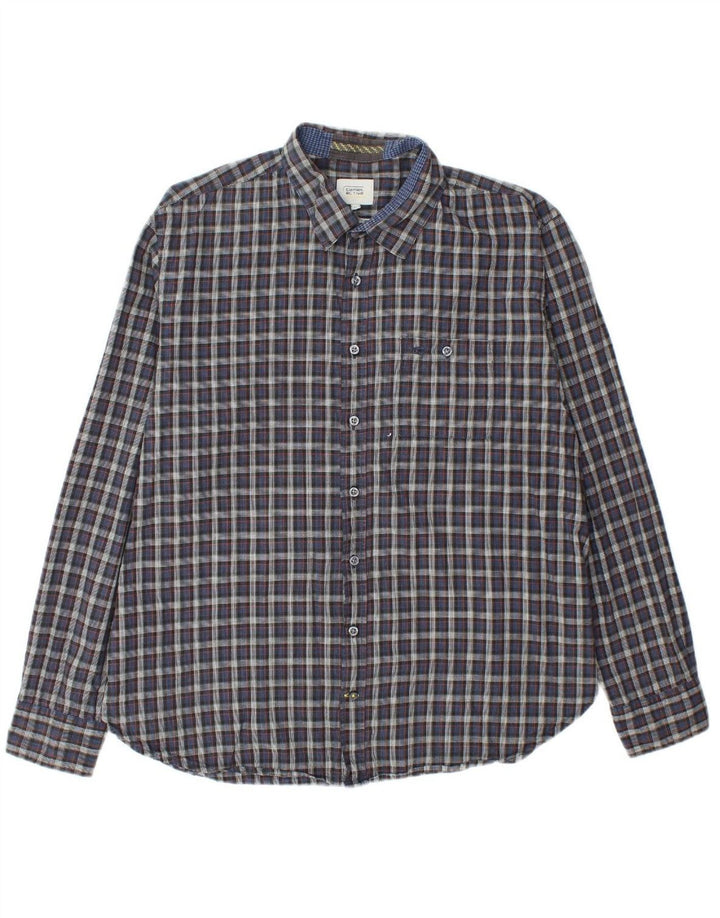 CAMEL Mens Regular Fit Flannel Shirt XL Navy Blue Check Cotton