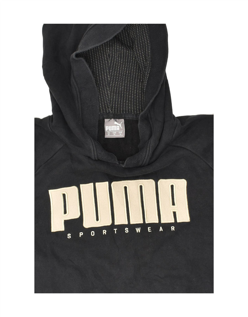 PUMA Mens Graphic Hoodie Jumper Medium Black Cotton | Vintage Puma | Thrift | Second-Hand Puma | Used Clothing | Messina Hembry 