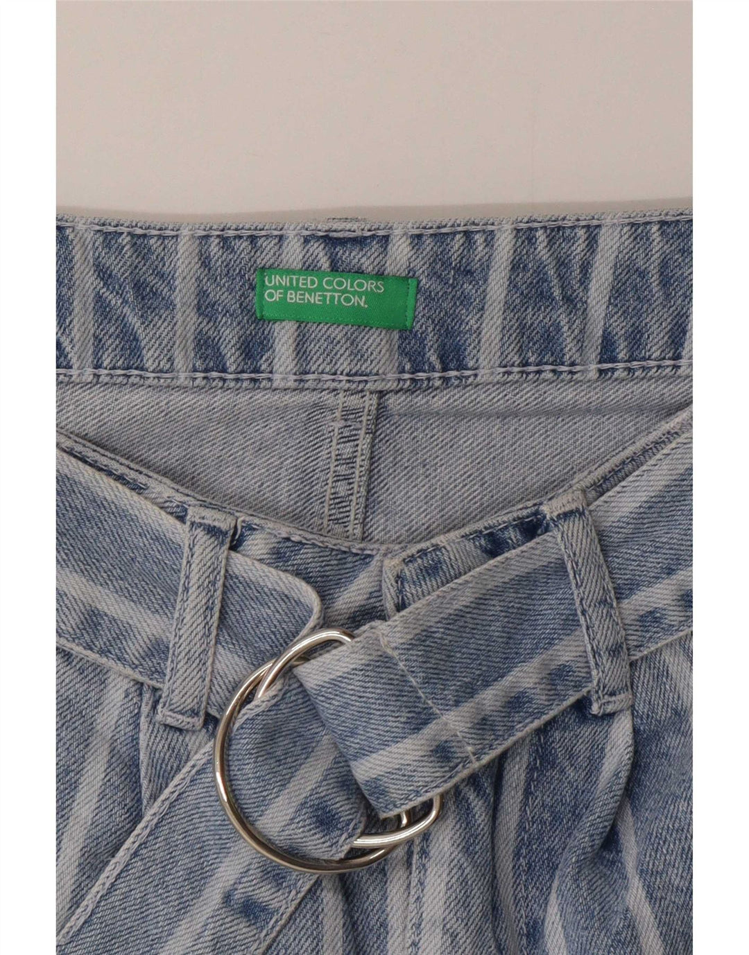 Benetton Womens Denim Skirt W26 Small Blue Striped