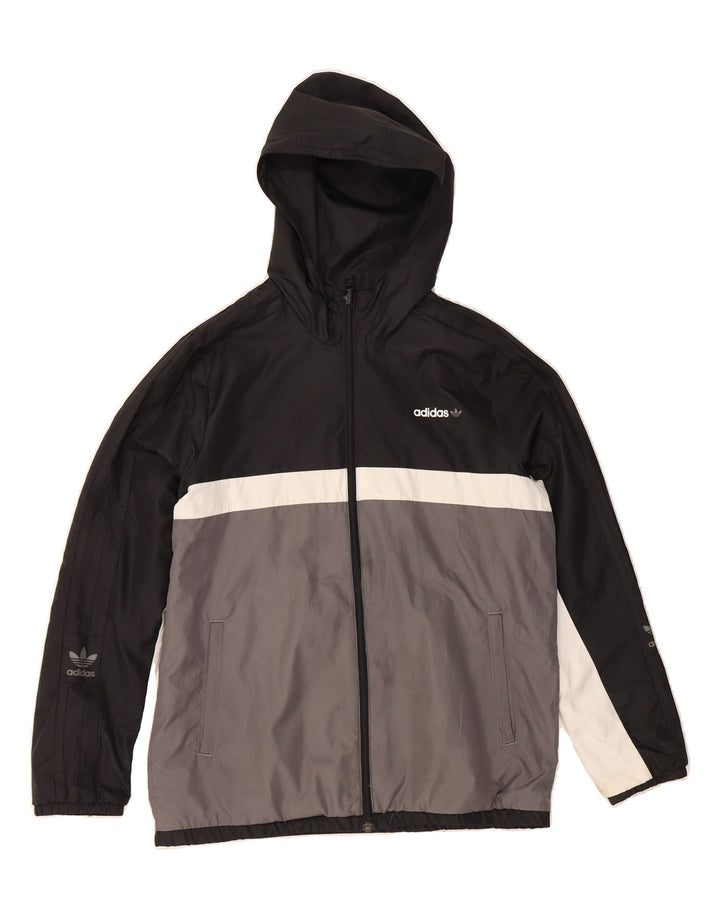 ADIDAS Boys Hooded Reversible Jacket 13-14 Years Black Colourblock Vintage Adidas and Second-Hand Adidas from Messina Hembry 