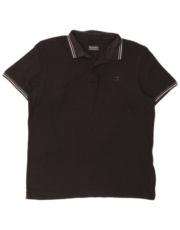 Lotto Mens Polo Shirt 2XL Black Striped Cotton