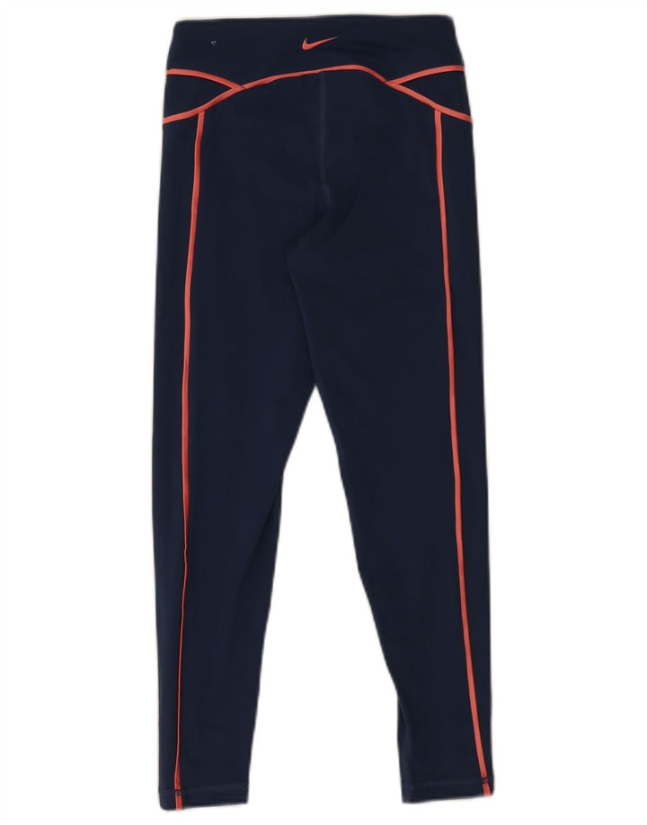 Nike Womens Dri Fit Graphic Leggings UK 8 Small  Navy Blue Polyester