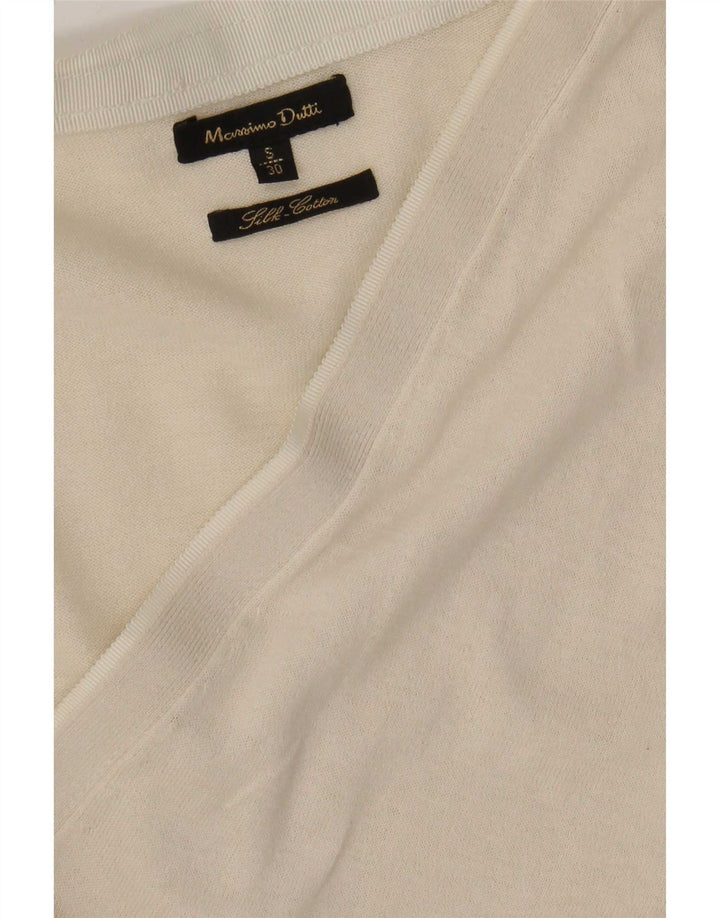 Massimo Dutti Womens Cardigan Sweater UK 10 Small Beige Silk