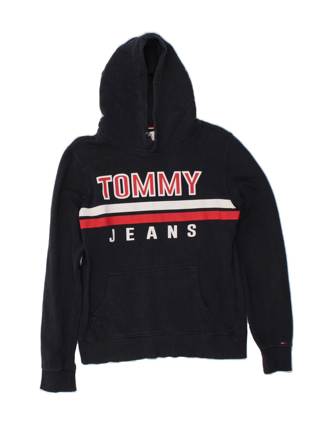 TOMMY JEANS Mens Graphic Hoodie Jumper Medium Navy Blue Cotton Vintage Tommy Jeans and Second-Hand Tommy Jeans from Messina Hembry 