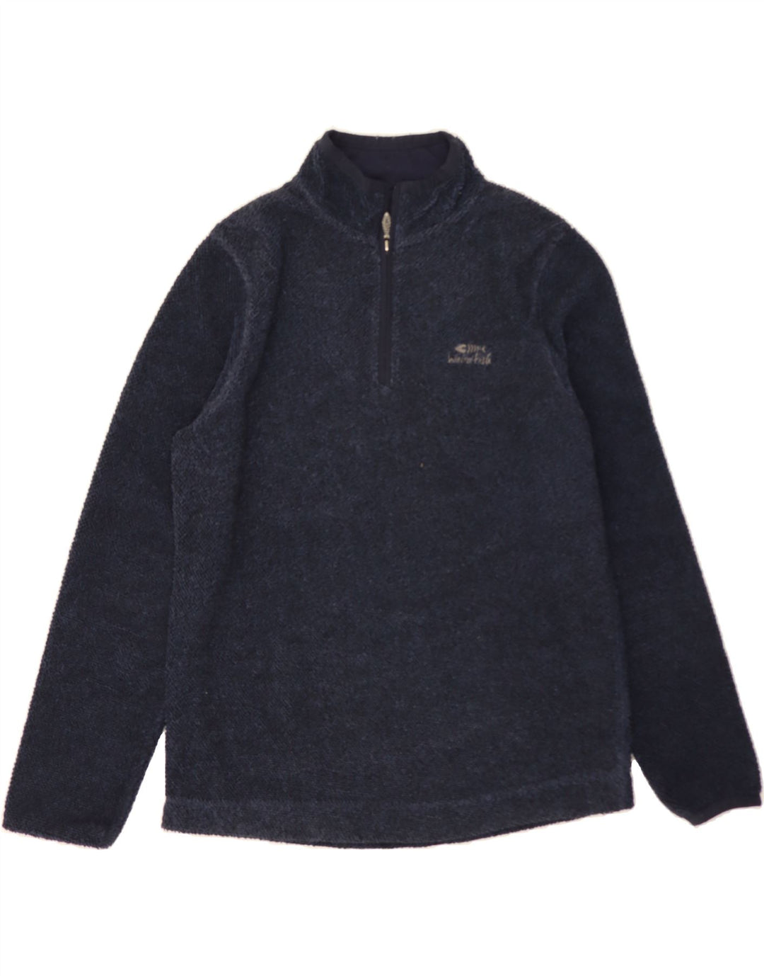 WEIRD FISH Mens Zip Neck Fleece Jumper Small Navy Blue Polyester Vintage Weird Fish and Second-Hand Weird Fish from Messina Hembry 