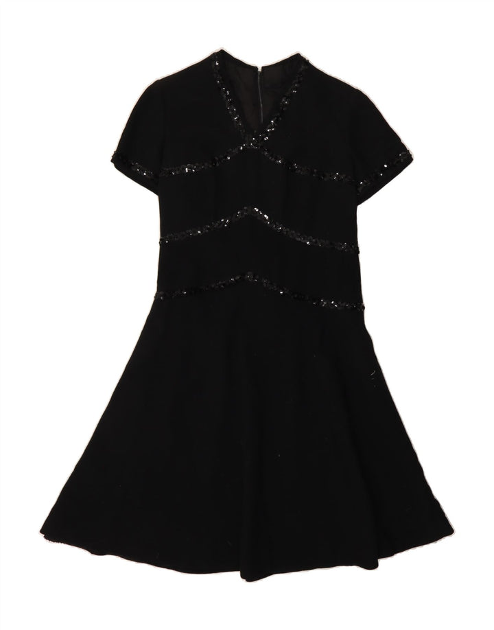 VINTAGE Womens Short Sleeves A-Line Dress UK 12 Medium Black Vintage Vintage and Second-Hand Vintage from Messina Hembry 
