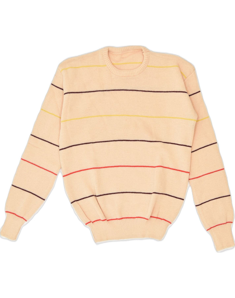 VINTAGE Womens Crew Neck Jumper Sweater UK 16 Large Beige Striped | Vintage Vintage | Thrift | Second-Hand Vintage | Used Clothing | Messina Hembry 