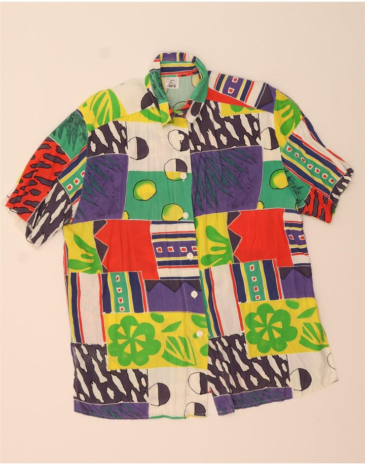VINTAGE Womens Loose Fit Shirt EU 42 Large Multicoloured Patchwork