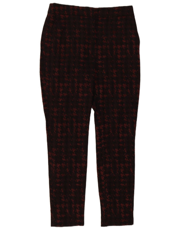 Reiss Womens Slim Cropped Trousers UK 8 Small W26 L25 Burgundy Houndstooth