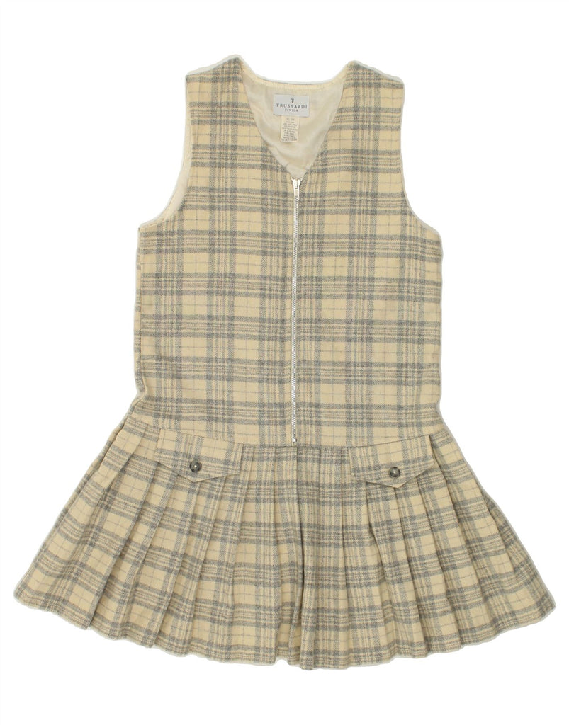 TRUSSARDI JUNIOR Girls Sleeveless A-Line Dress 13-14 Years Beige Check | Vintage Trussardi Junior | Thrift | Second-Hand Trussardi Junior | Used Clothing | Messina Hembry 