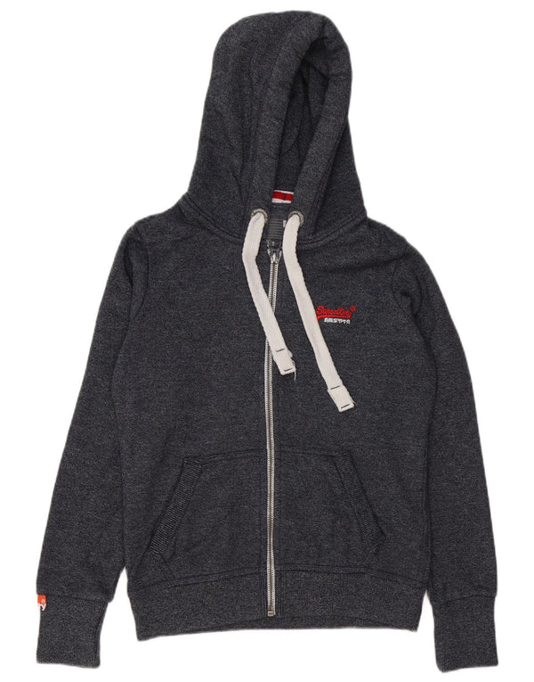 Superdry Mens Zip Hoodie Sweater Medium Grey Flecked Cotton