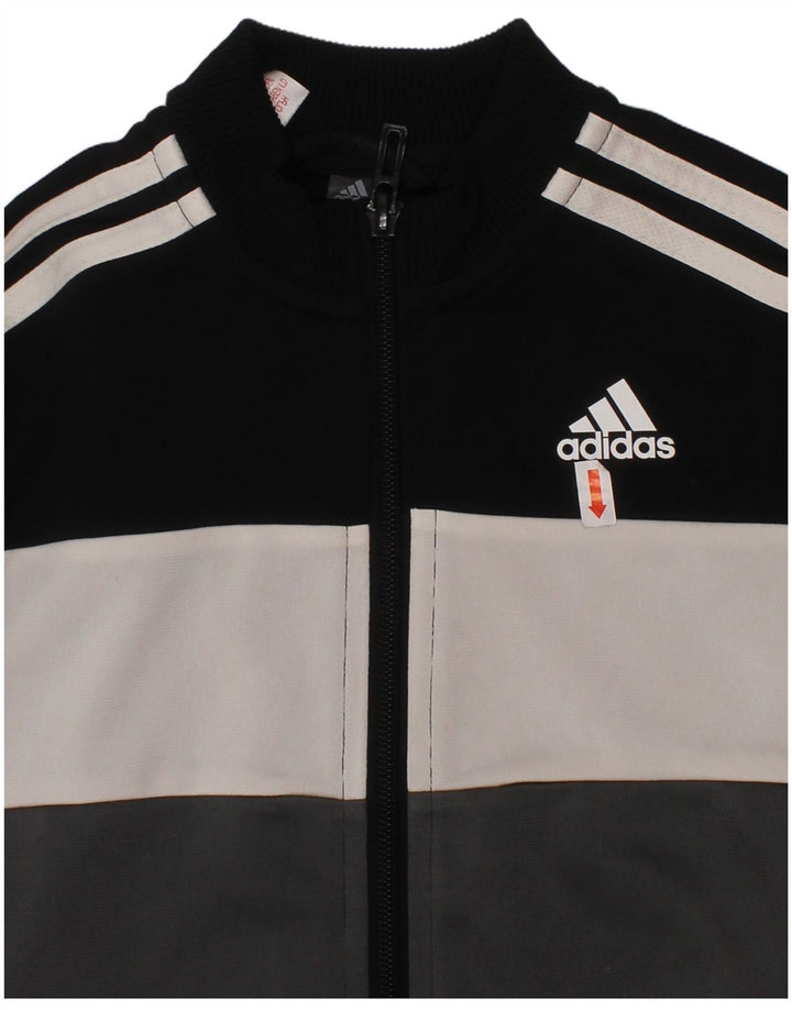 ADIDAS Boys Tracksuit Top Jacket 4-5 Years Black Colourblock Polyester