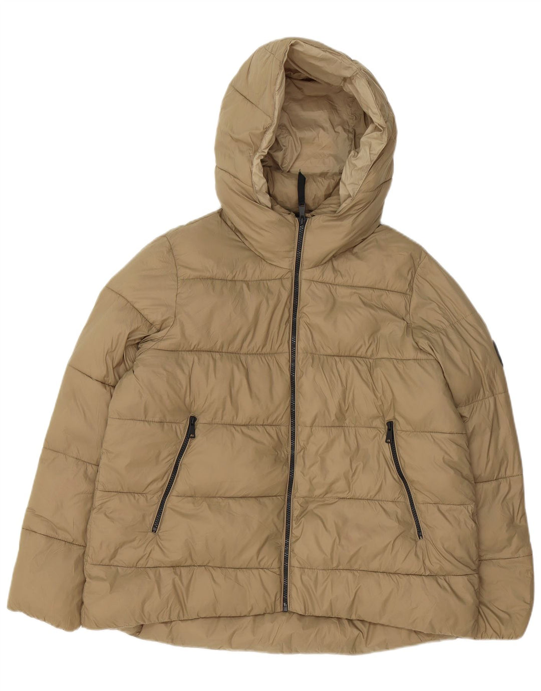 Zara Womens Hooded Oversized Padded Jacket UK 16 Large Beige Polyester