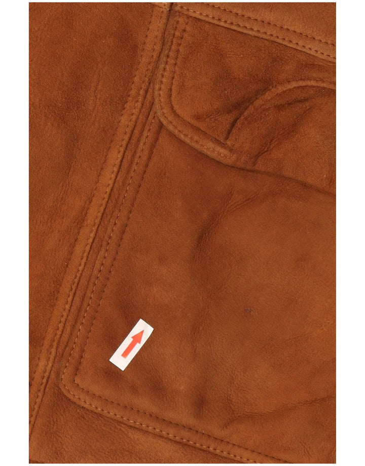 Vintage Mens Loose Fit Shearling Jacket IT 46 Small Brown Leather