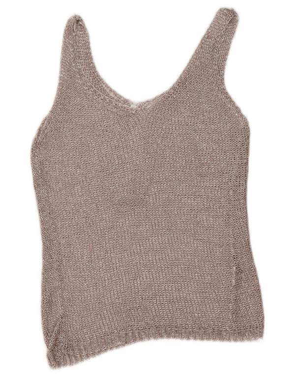 Vintage Womens Crochet Vest Top UK 12 Medium Silver