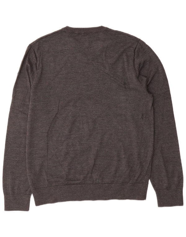 Gap Mens V-Neck Jumper Sweater Large Grey Wool