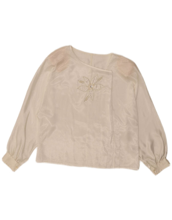 Vintage Womens Long Sleeve Blouse Top UK 16 Large White Floral Polyester
