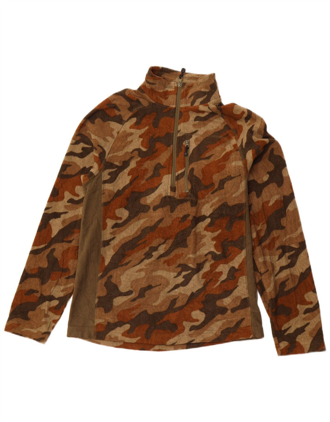STARTER Mens Zip Neck Fleece Jumper Small Brown Camouflage Sports