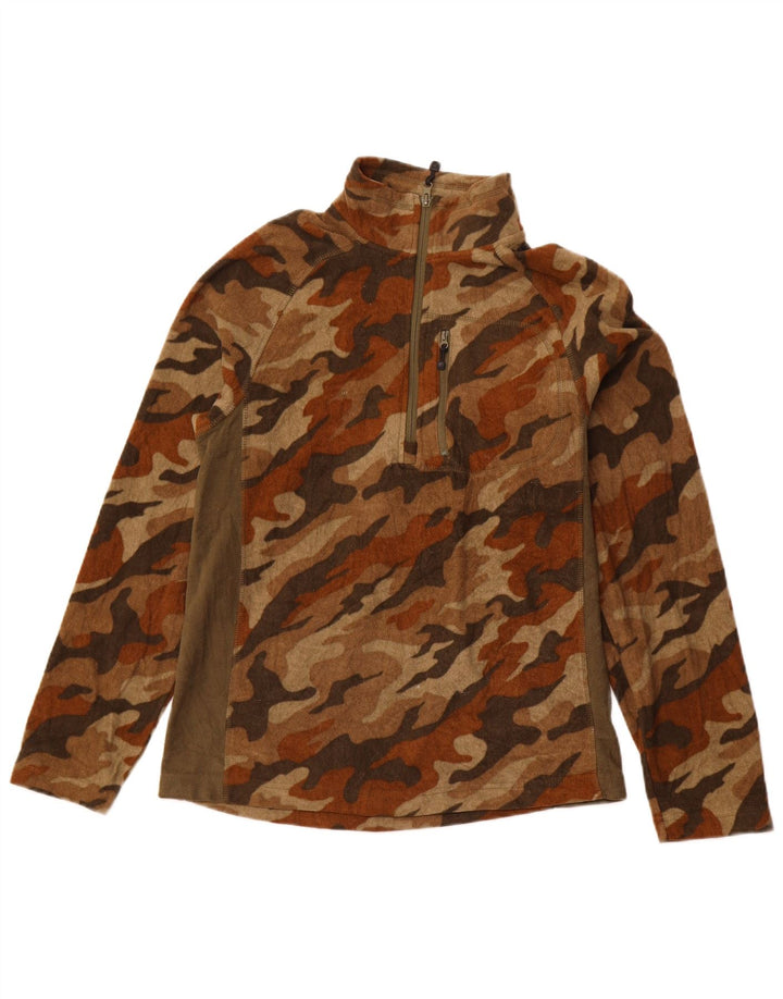 STARTER Mens Zip Neck Fleece Jumper Small Brown Camouflage Sports