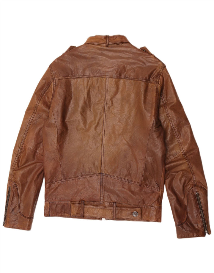 Kruder Mens Leather Jacket UK 36 Small Brown Leather