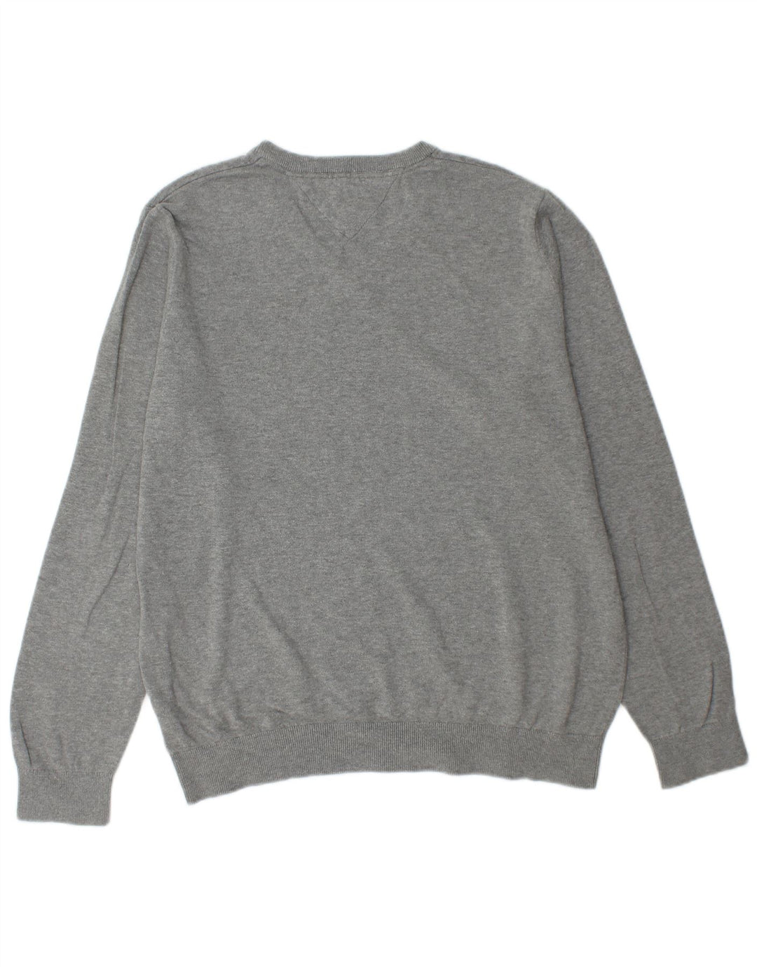 TOMMY HILFIGER Mens V-Neck Jumper Sweater Large Grey Cotton