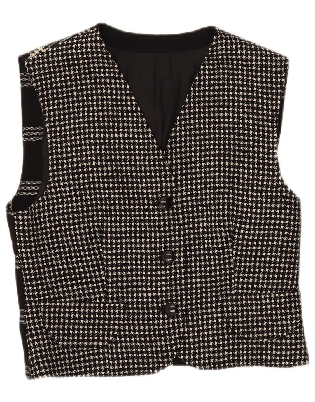 VINTAGE Womens Waistcoat UK 12 Medium Black Check