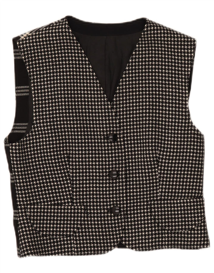 VINTAGE Womens Waistcoat UK 12 Medium Black Check