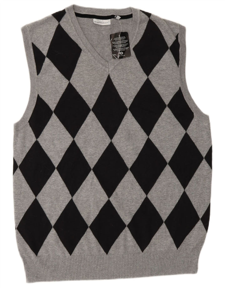 Angelo Litrico Mens Vest Tank Top XL Grey Argyle/Diamond Cotton
