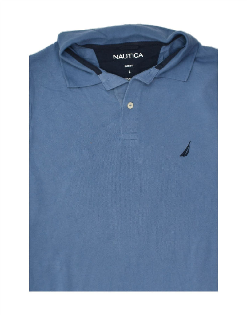 NAUTICA Mens Slim Fit Polo Shirt Large Blue Cotton | Vintage Nautica | Thrift | Second-Hand Nautica | Used Clothing | Messina Hembry 