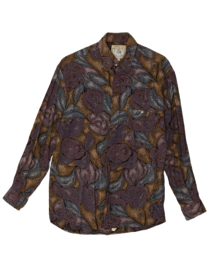 VINTAGE Mens Shirt Small Multicoloured Floral Viscose
