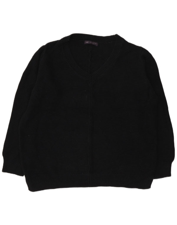 Marks & Spencer Mens V-Neck Jumper Sweater UK 20 2XL Black Cotton