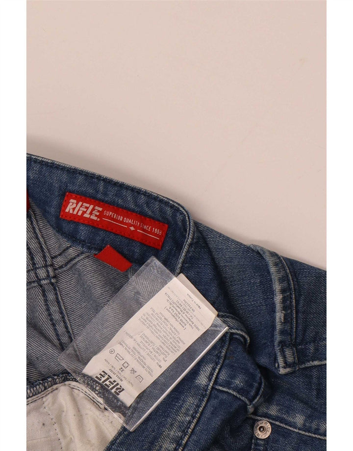 Rifle Mens Distressed Slim Jeans W32 L34 Blue Cotton