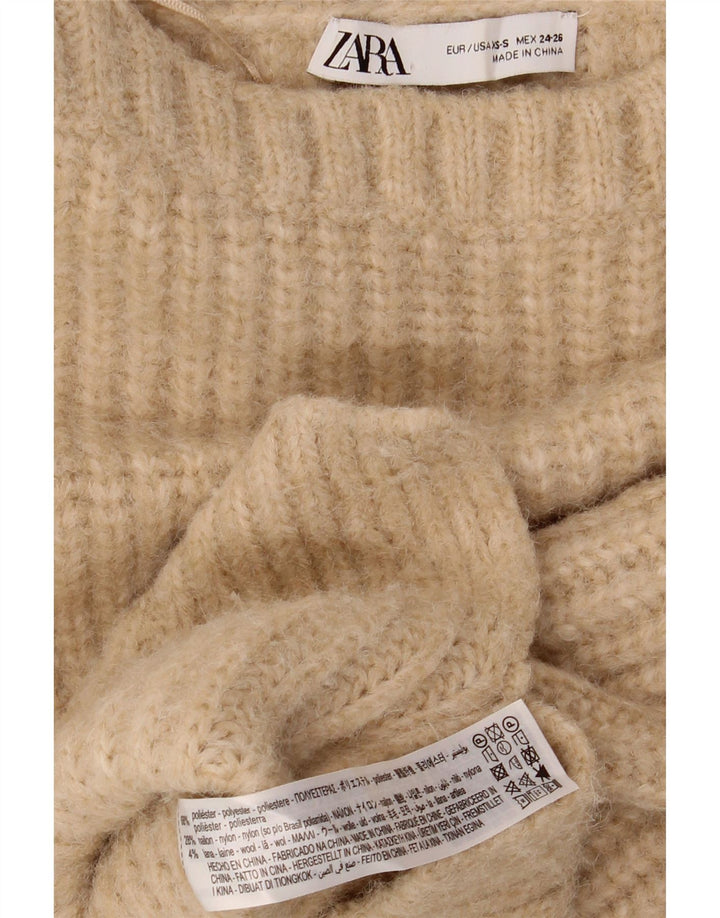 Zara Womens Oversized Boat Neck Jumper Sweater UK 6 XS Beige Polyester