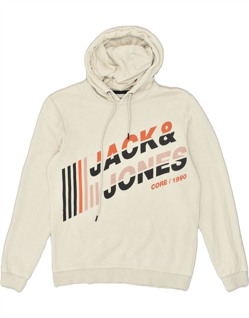 JACK & JONES Mens Graphic Hoodie Jumper Medium Off White Cotton | Vintage Jack & Jones | Thrift | Second-Hand Jack & Jones | Used Clothing | Messina Hembry 