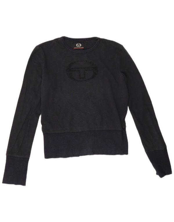 Sergio Tacchini Womens Crop Graphic Top Long Sleeve UK 12 Medium Navy Blue