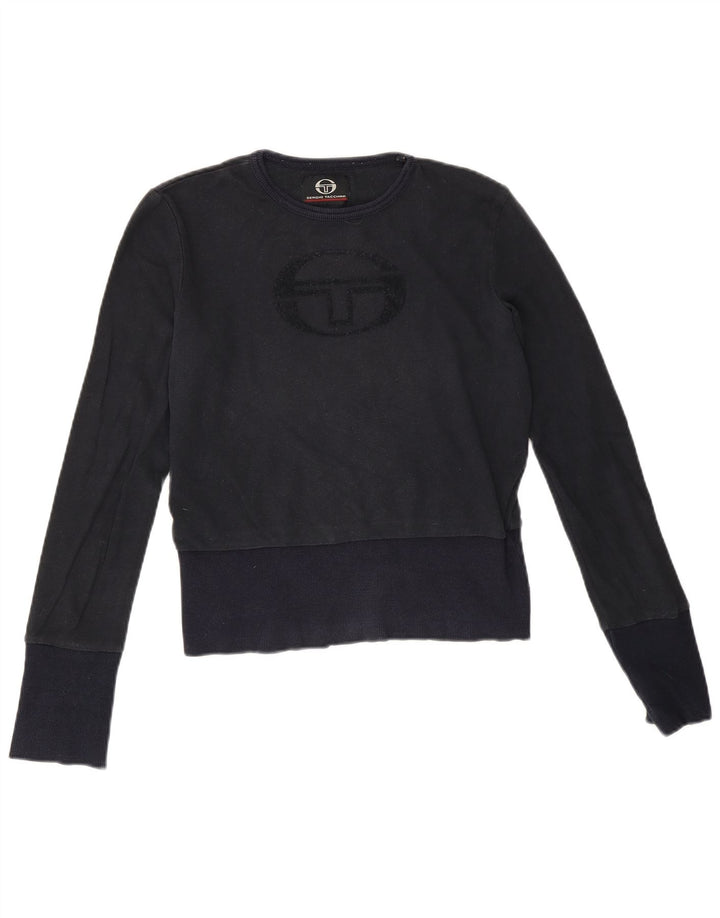 Sergio Tacchini Womens Crop Graphic Top Long Sleeve UK 12 Medium Navy Blue