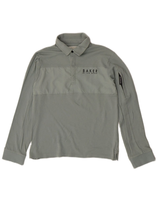 Ted Baker Boys Graphic Long Sleeve Polo Shirt 11-12 Years Green Cotton