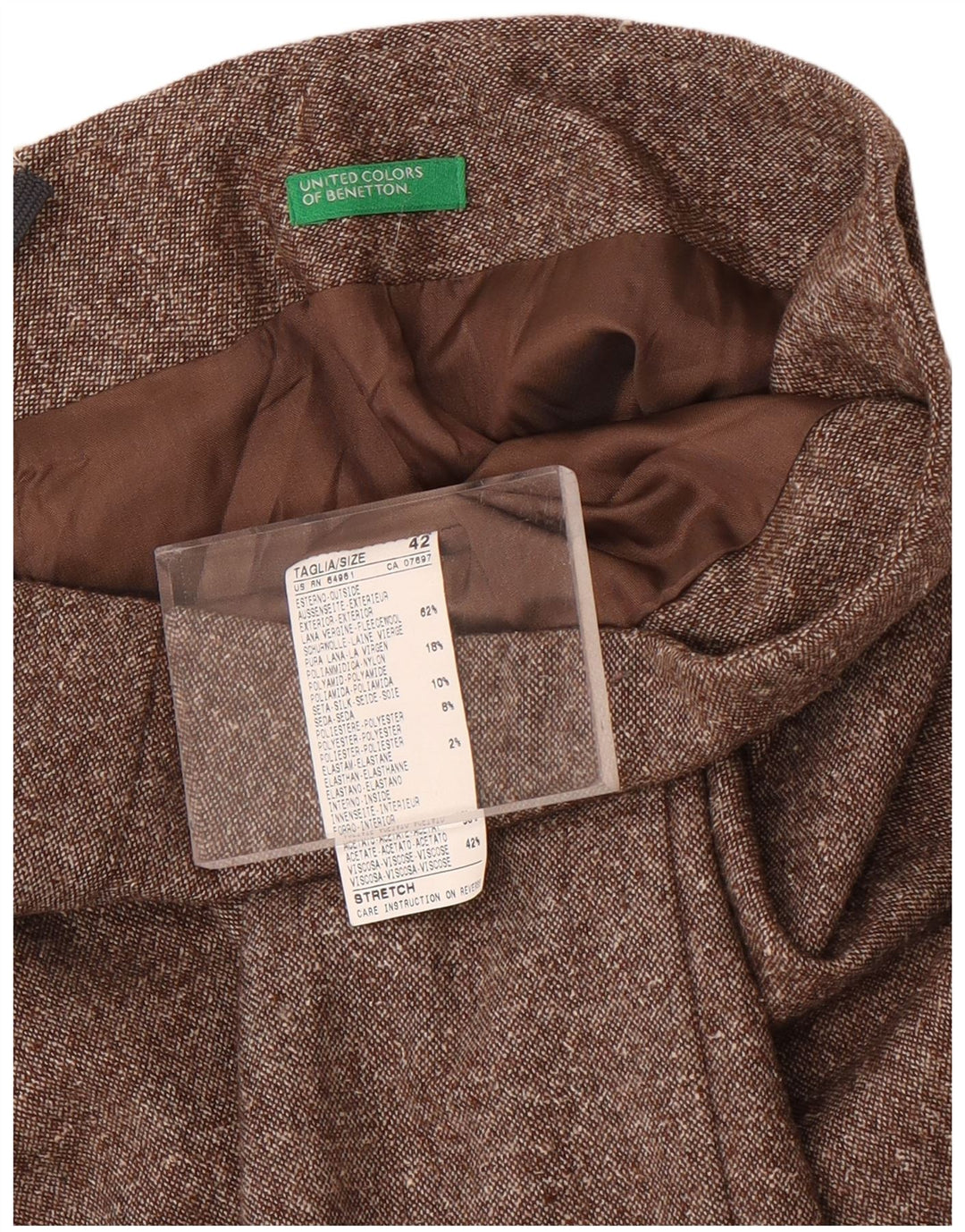Benetton Womens Mini Straight Skirt IT 42 Medium W28 Brown Flecked Wool