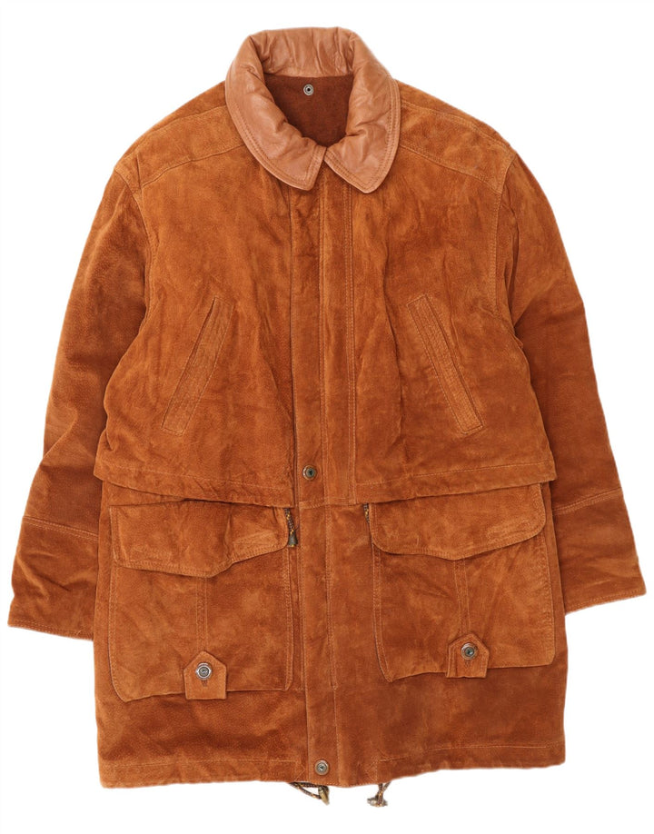 Vintage Mens Suede Overcoat IT 48 Medium Brown Leather