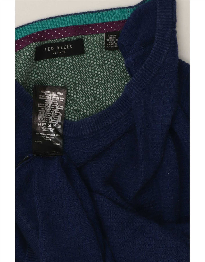 Ted Baker Mens Boat Neck Jumper Sweater Large Blue Cotton