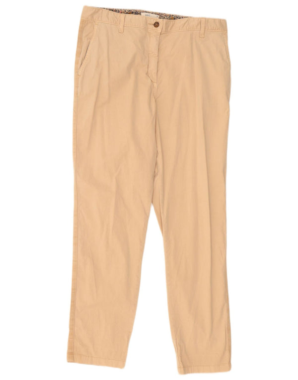 Marks & Spencer Womens High Waist Chino Trousers UK 14 Large W34 L31 Beige