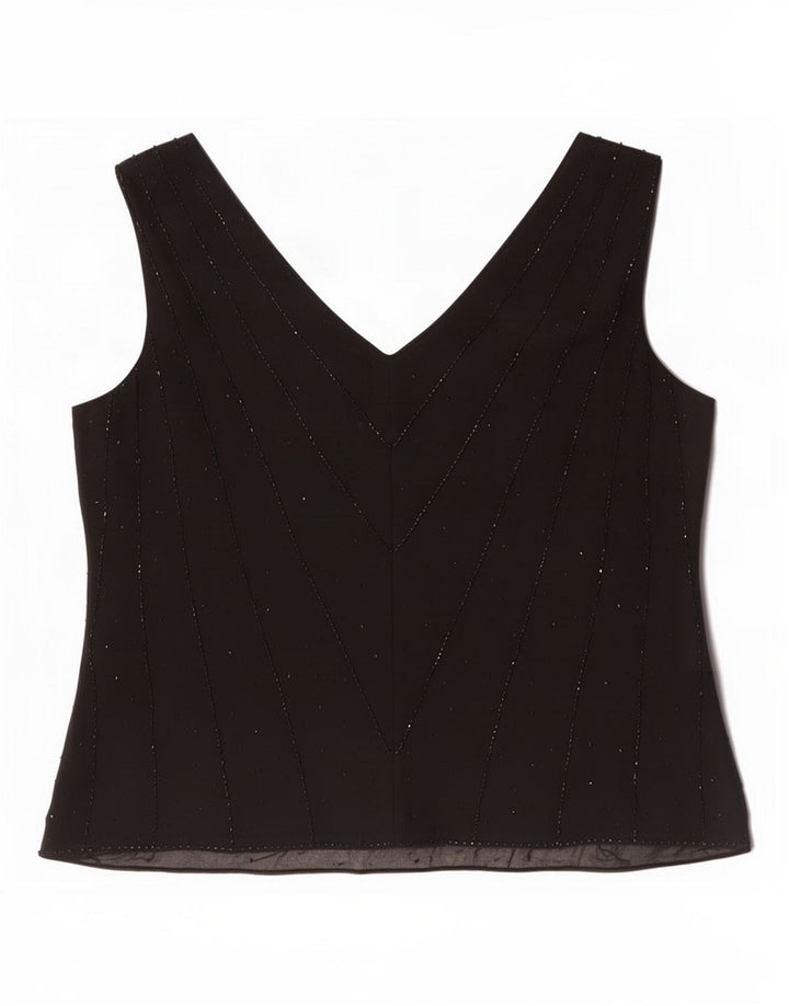 Marks & Spencer Womens Sleeveless Blouse Top UK 20 2XL Black Silk