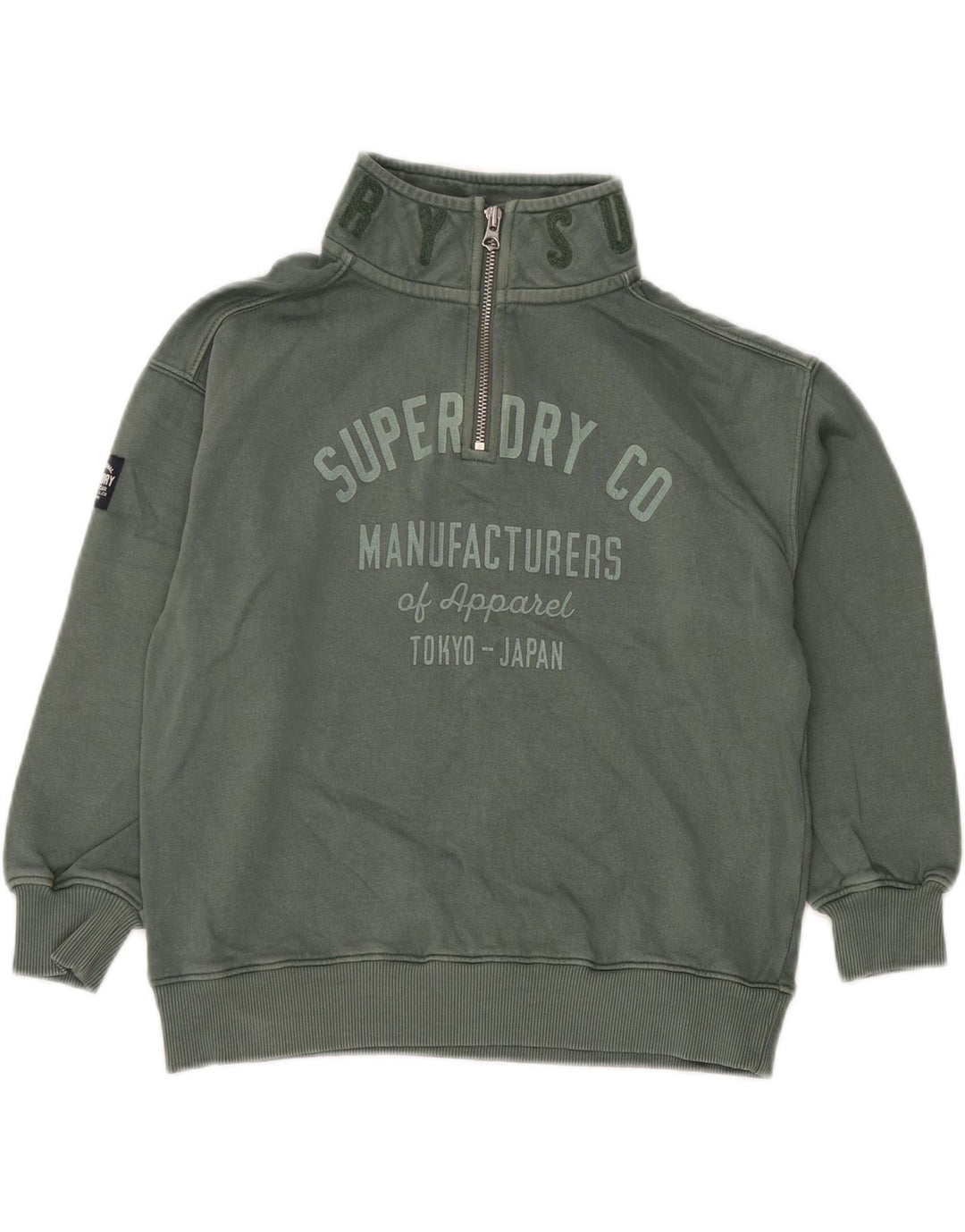 SUPERDRY Boys Graphic Zip Neck Sweatshirt Jumper 7-8 Years Green Cotton