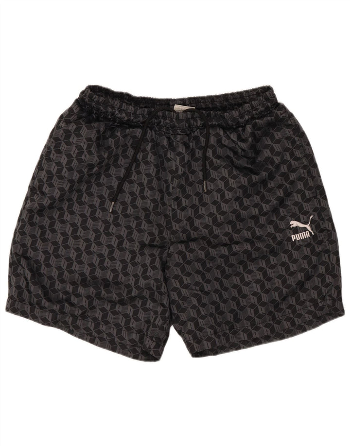 Puma Mens Swimming Shorts Small Black Geometric Polyester