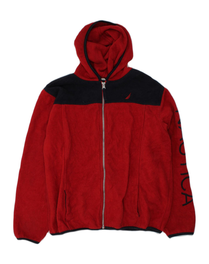 NAUTICA Boys Graphic Hooded Fleece Jacket 10-11 Years Medium Red Polyester | Vintage Nautica | Thrift | Second-Hand Nautica | Used Clothing | Messina Hembry 