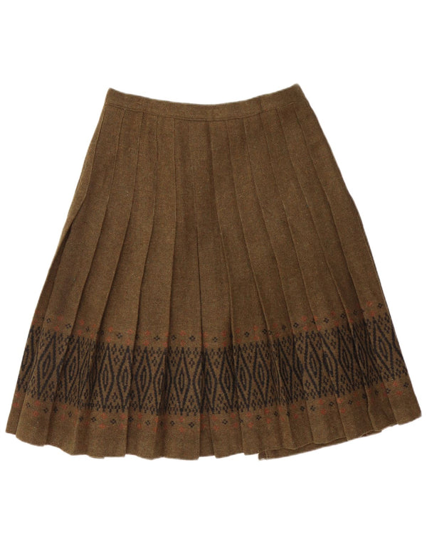 Vintage Womens Wrap Knife Pleated Skirt W30 Medium  Khaki Geometric