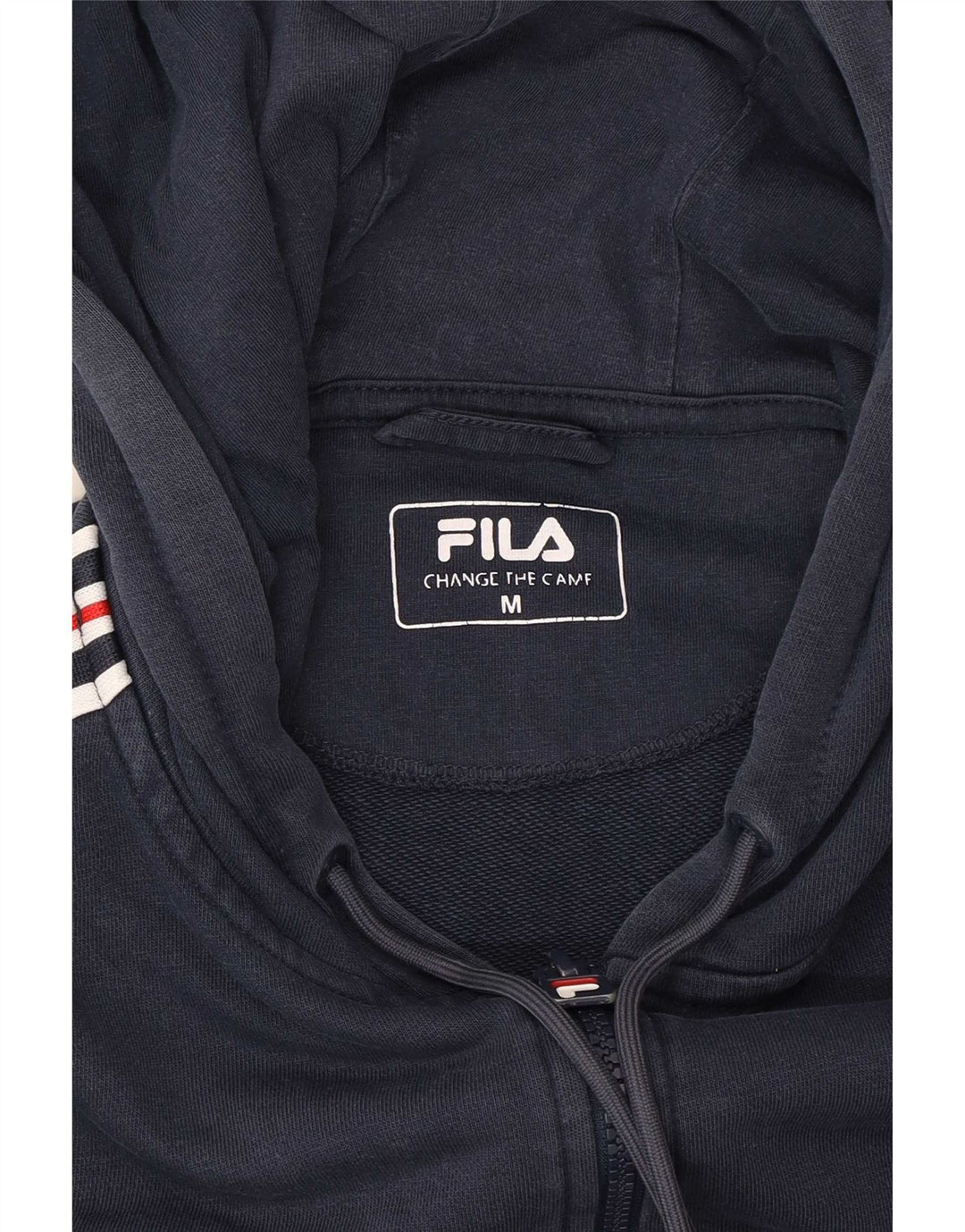 Fila Mens Graphic Zip Hoodie Sweater Medium Navy Blue Striped