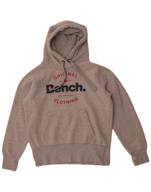 Bench Womens Graphic Hoodie Jumper UK 12 Medium Grey Flecked Cotton