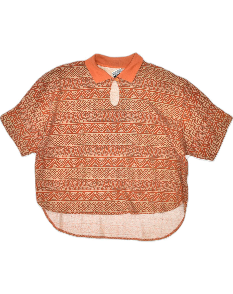 ENRICO COVERI Womens Polo Shirt UK 18 XL Orange Geometric Cotton | Vintage | Thrift | Second-Hand | Used Clothing | Messina Hembry 